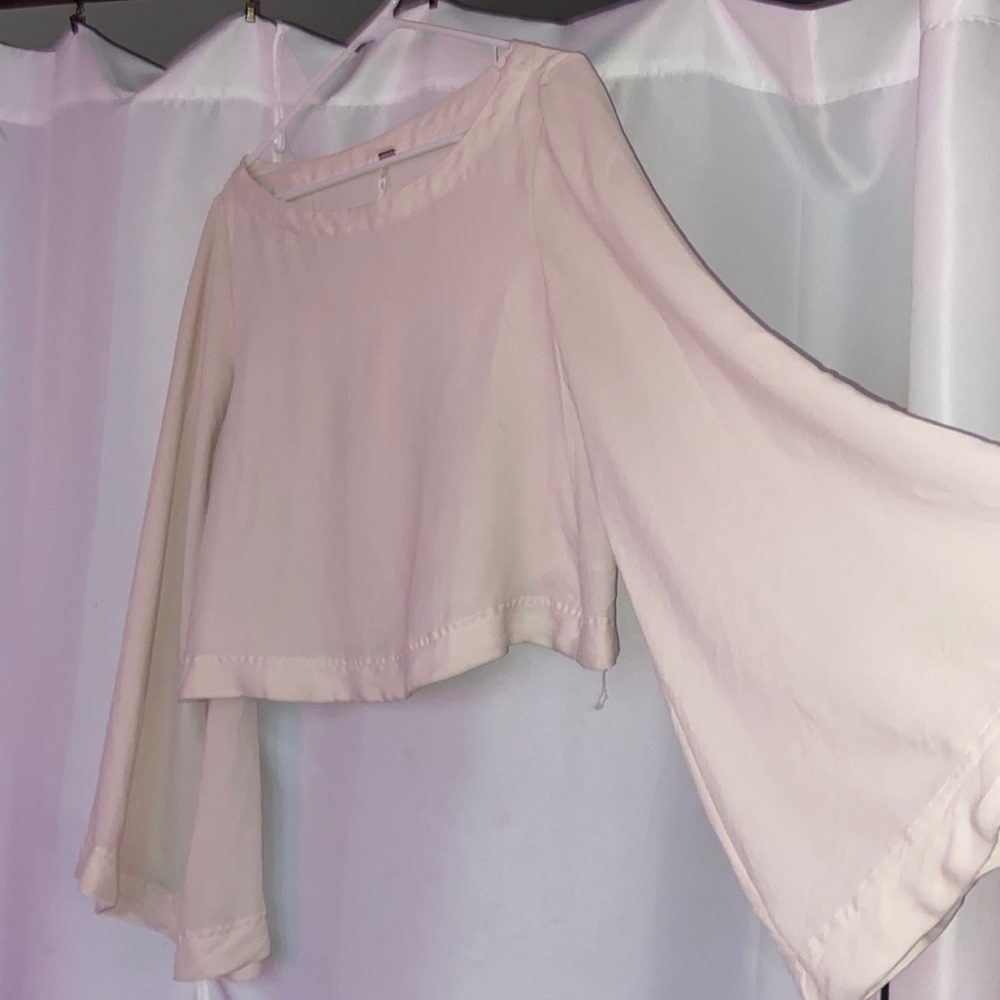 Free People very pale pink bell sleeve crop top